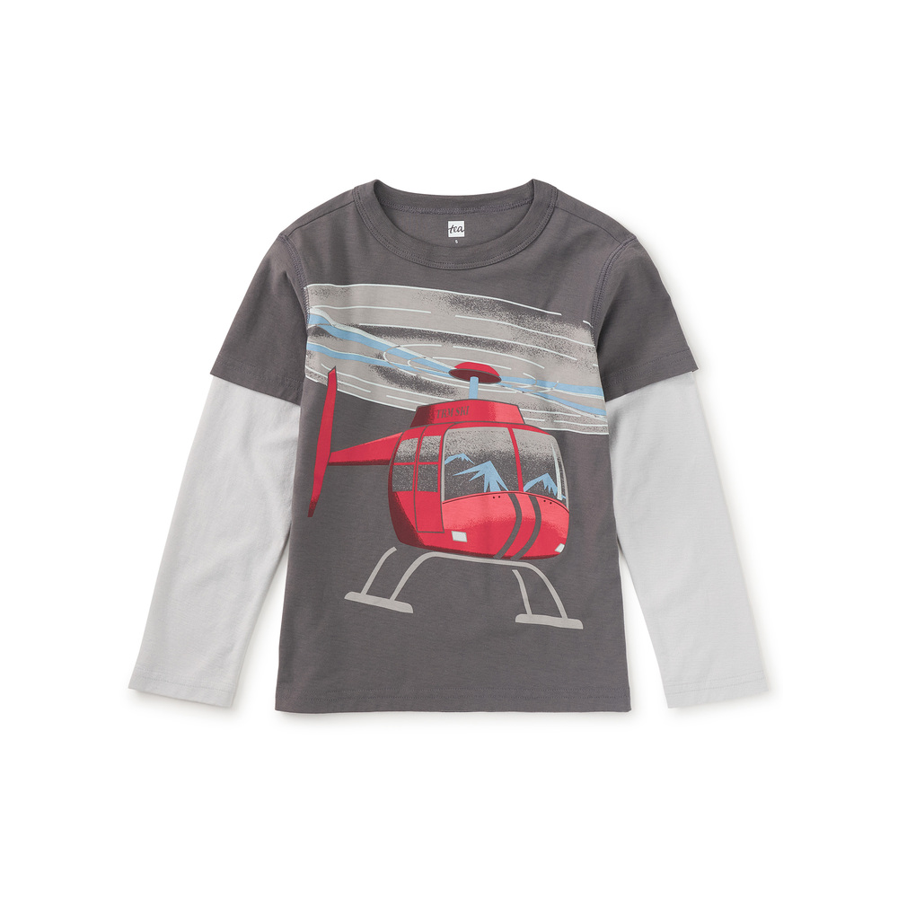 Tea Collection Boys Gray Heliskiing Long Sleeve T-Shirt size: 5T